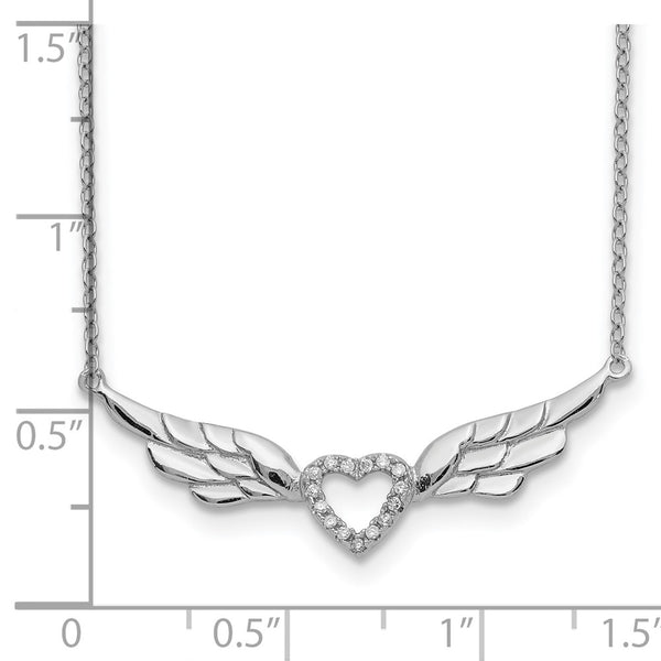 Sterling Silver Cubic Zirconia 17-inch 35MM Heart Wings Necklace