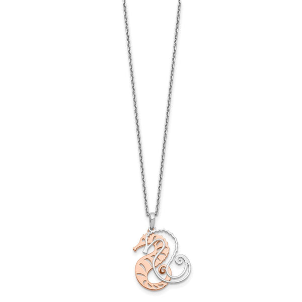 Sterling Silver 18-inch Two-Tone Seahorse Necklace