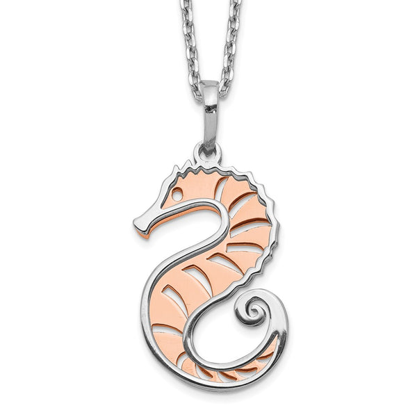 Sterling Silver 18-inch Two-Tone Seahorse Necklace