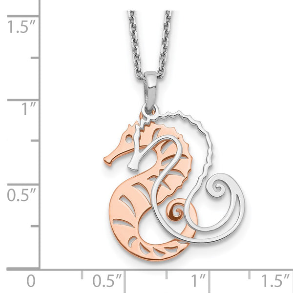 Sterling Silver 18-inch Two-Tone Seahorse Necklace