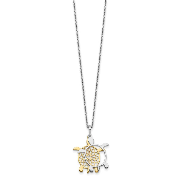 Sterling Silver 18-inch Diamond-cut Two-Tone Turtle Necklace