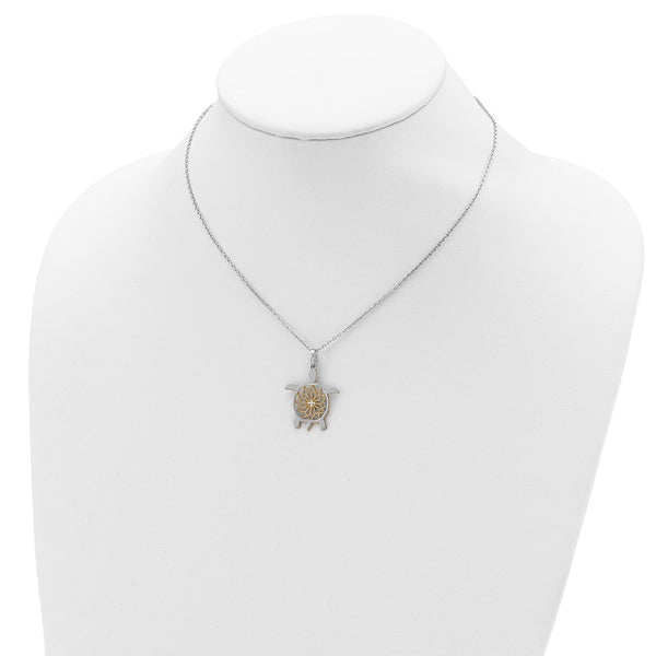 Sterling Silver 18-inch Diamond-cut Two-Tone Turtle Necklace