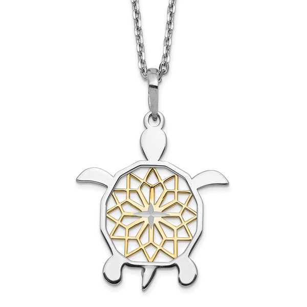 Sterling Silver 18-inch Diamond-cut Two-Tone Turtle Necklace