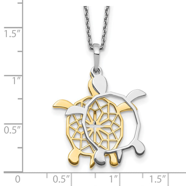 Sterling Silver 18-inch Diamond-cut Two-Tone Turtle Necklace