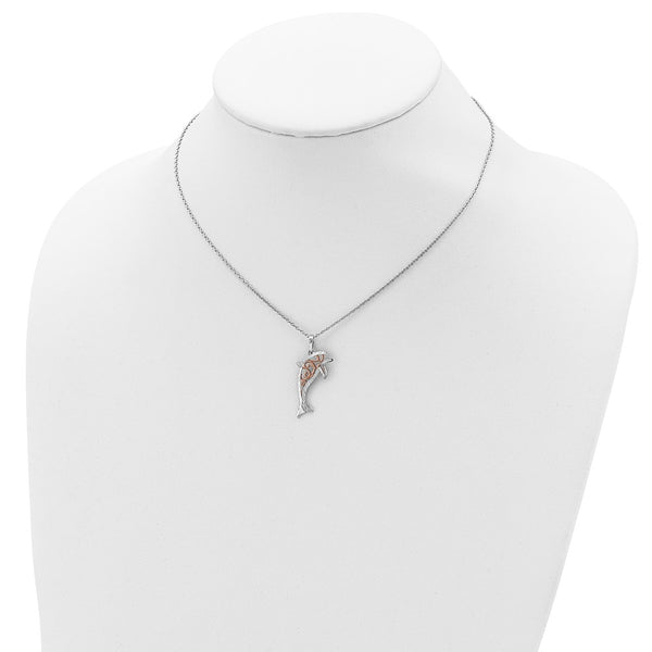 Sterling Silver 18-inch Diamond-cut Two-Tone Dolphin Necklace