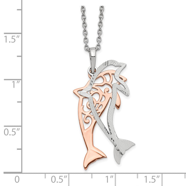 Sterling Silver 18-inch Diamond-cut Two-Tone Dolphin Necklace