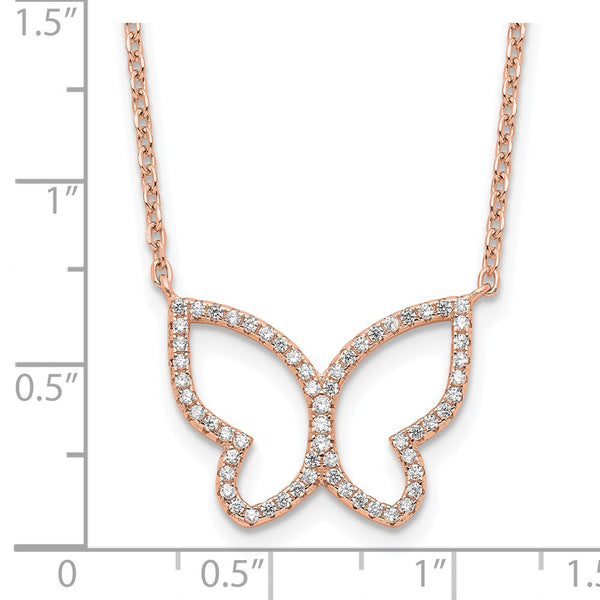 Rose Gold Plated Sterling Silver Cubic Zirconia 16-inch 1MM Butterfly Necklace