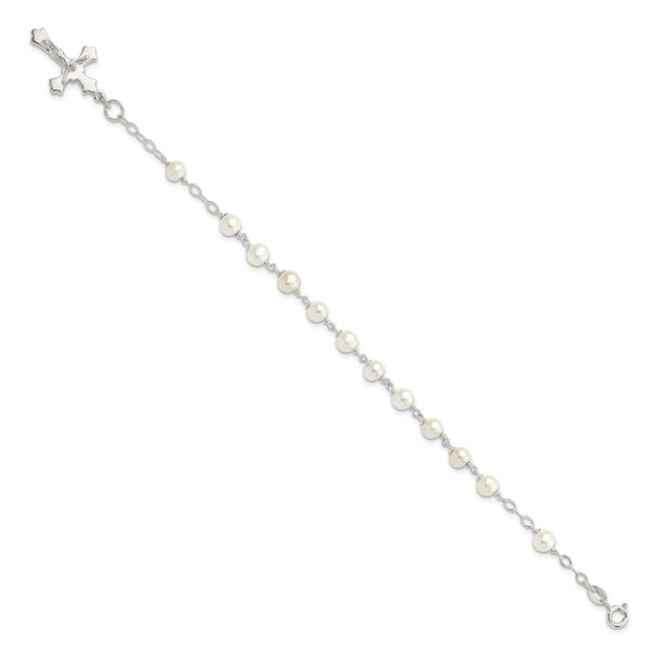 Sterling Silver Pearl 7.5-inch Rosary Bracelet