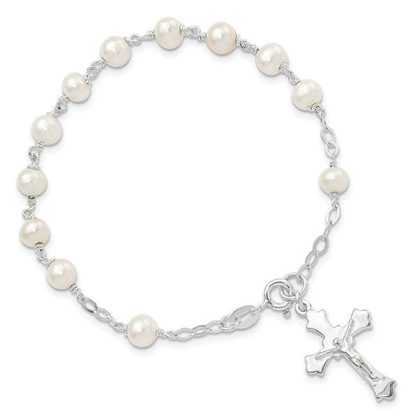 Sterling Silver Pearl 7.5-inch Rosary Bracelet