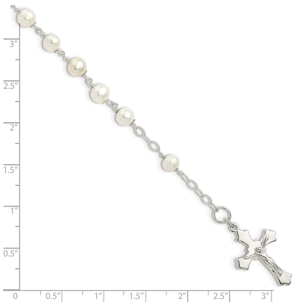 Sterling Silver Pearl 7.5-inch Rosary Bracelet