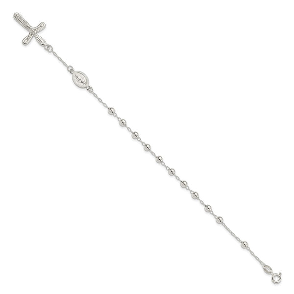 Sterling Silver 7.5-inch Beaded Rosary Bracelet