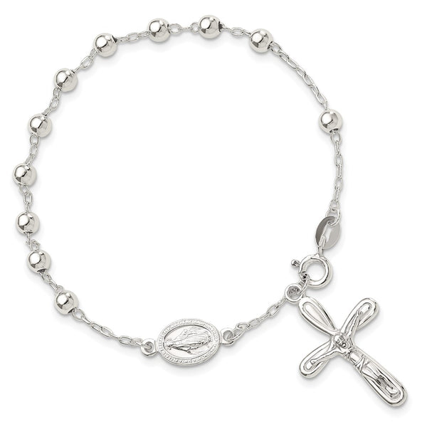 Sterling Silver 7.5-inch Beaded Rosary Bracelet