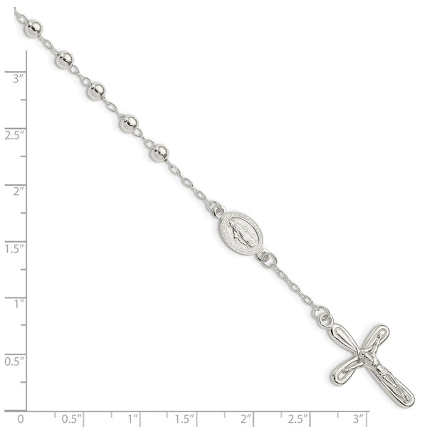 Sterling Silver 7.5-inch Beaded Rosary Bracelet