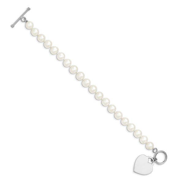 Sterling Silver 8MM Pearl 7.5-inch Heart Toggle Bracelet