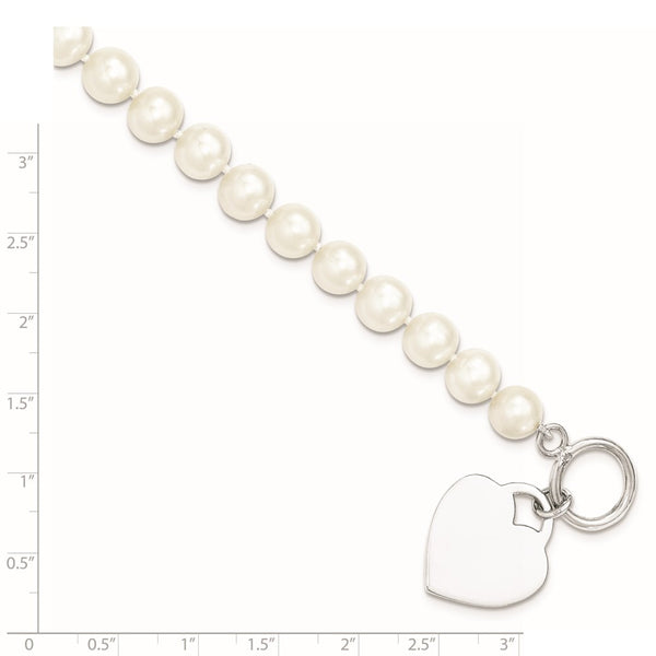 Sterling Silver 8MM Pearl 7.5-inch Heart Toggle Bracelet