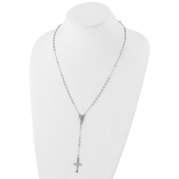 Sterling Silver 25-inch Beaded Rosary Necklace