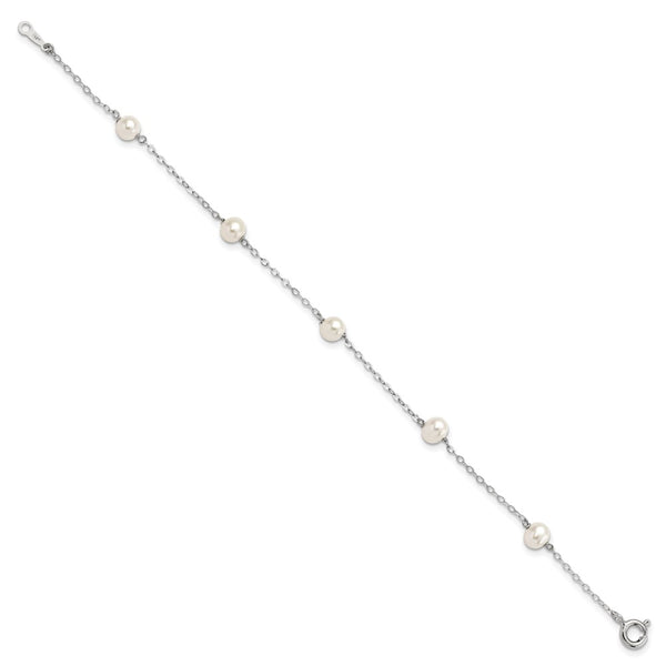 Sterling Silver 4MM Pearl 7-inch 5-Station Bracelet