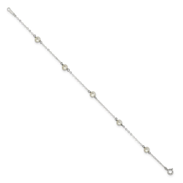 Sterling Silver 4MM Pearl 7-inch 5-Station Bracelet