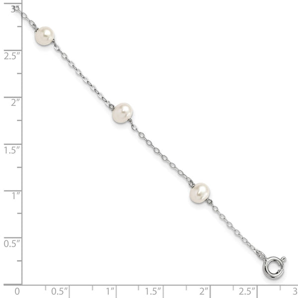 Sterling Silver 4MM Pearl 7-inch 5-Station Bracelet