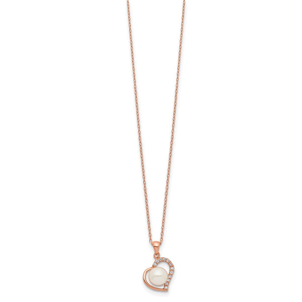 7X8MM Pearl Heart 17-inch Pendant in Rose Gold Plated Sterling Silver