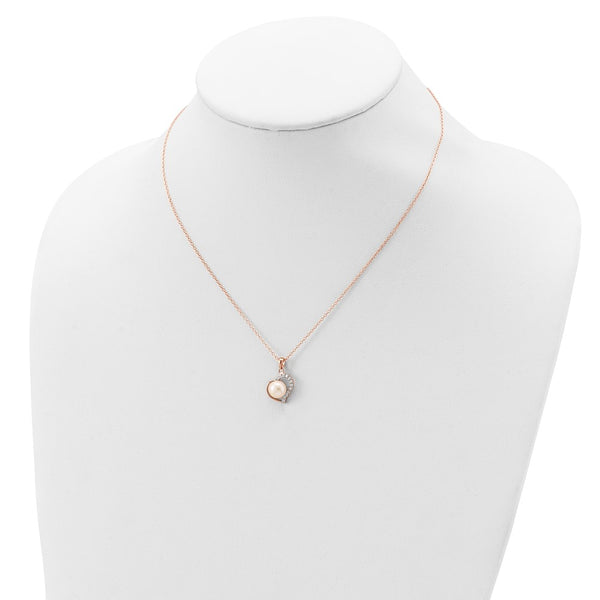 7X8MM Pearl Heart 17-inch Pendant in Rose Gold Plated Sterling Silver