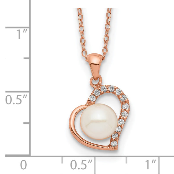 7X8MM Pearl Heart 17-inch Pendant in Rose Gold Plated Sterling Silver