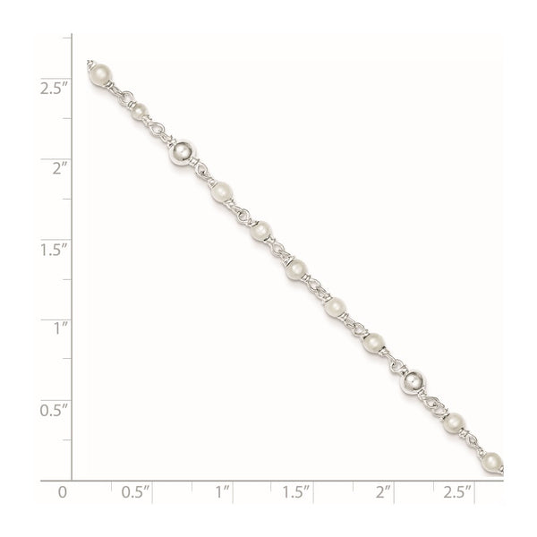 Sterling Silver Pearl 10-inch Heart Anklet