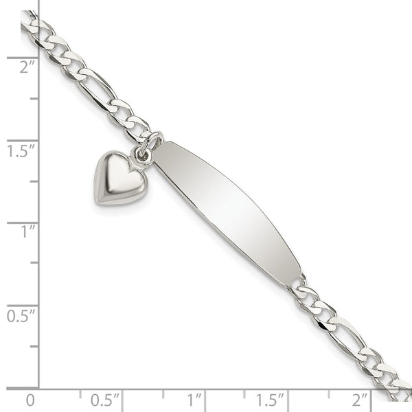 Engravable Sterling Silver 7.5-inch 3.5MM Figaro ID Heart Bracelet