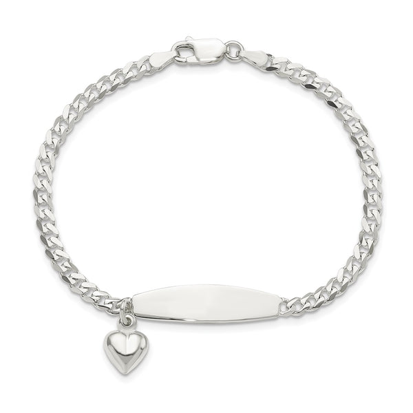 Engravable Sterling Silver 7.5-inch 3.5MM Curb ID Heart Bracelet