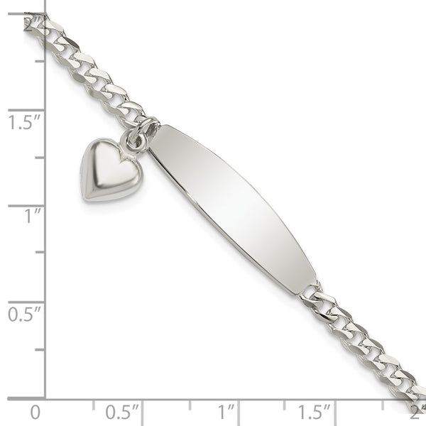 Engravable Sterling Silver 7.5-inch 3.5MM Curb ID Heart Bracelet