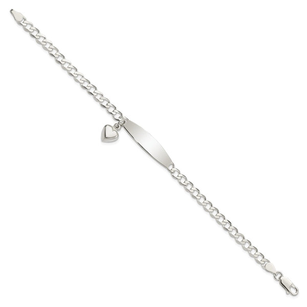 Sterling Silver 7.5-inch 4MM Curb ID Heart Bracelet