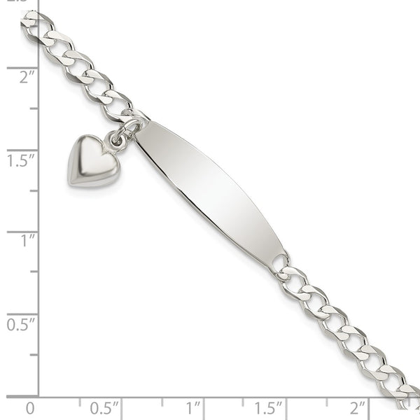 Sterling Silver 7.5-inch 4MM Curb ID Heart Bracelet