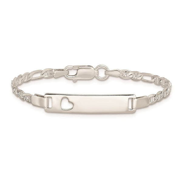 Sterling Silver 5.5-inch 6MM Childrens Lobster Clasp ID Heart Bracelet