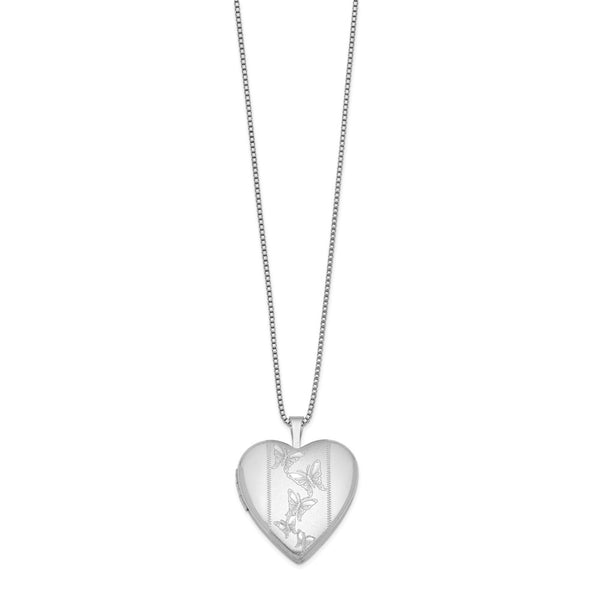 Sterling Silver 18-inch 20MM Butterfly Heart Locket Necklace