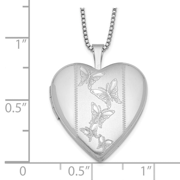 Sterling Silver 18-inch 20MM Butterfly Heart Locket Necklace