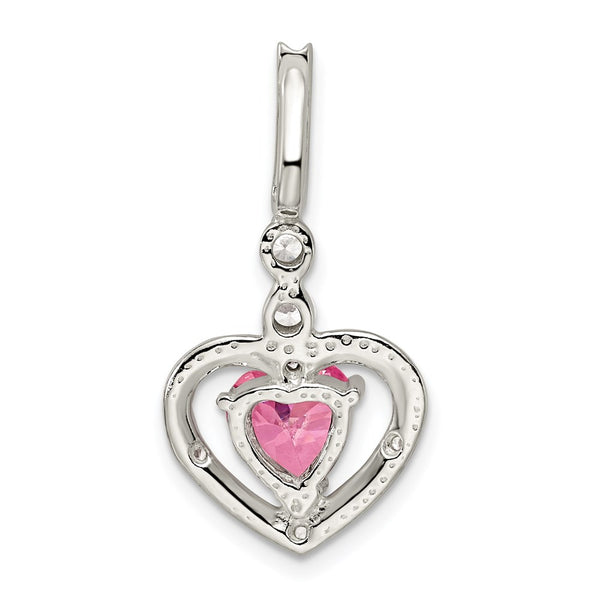 Sterling Silver Cubic Zirconia Heart Pendant. Chain Not Included