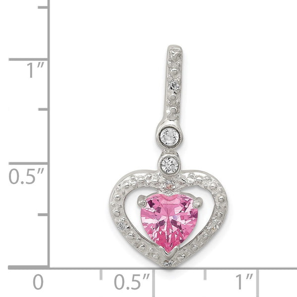 Sterling Silver Cubic Zirconia Heart Pendant. Chain Not Included