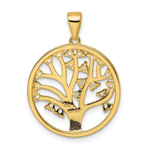 Goldtone Sterling Silver White Sapphire 28X21MM Tree of Life Pendant. Chain Not Included