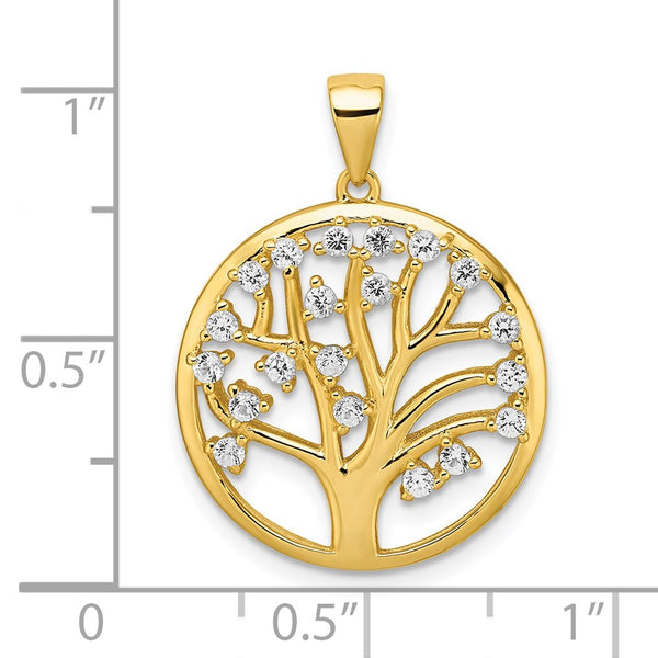 Goldtone Sterling Silver White Sapphire 28X21MM Tree of Life Pendant. Chain Not Included