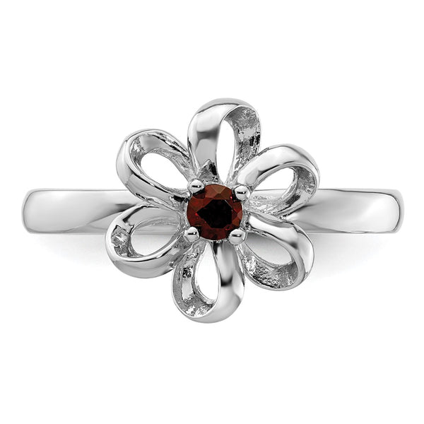 Sterling Silver Stackable Expressions Polished Garnet Flower Ring