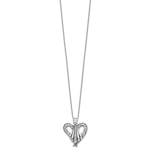 Sterling Silver CZ Antiqued Angel of Friendship 18in Necklace