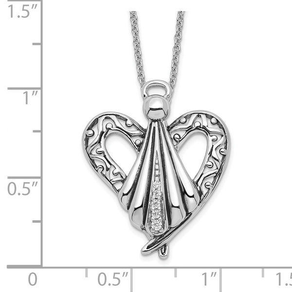 Sterling Silver CZ Antiqued Angel of Friendship 18in Necklace