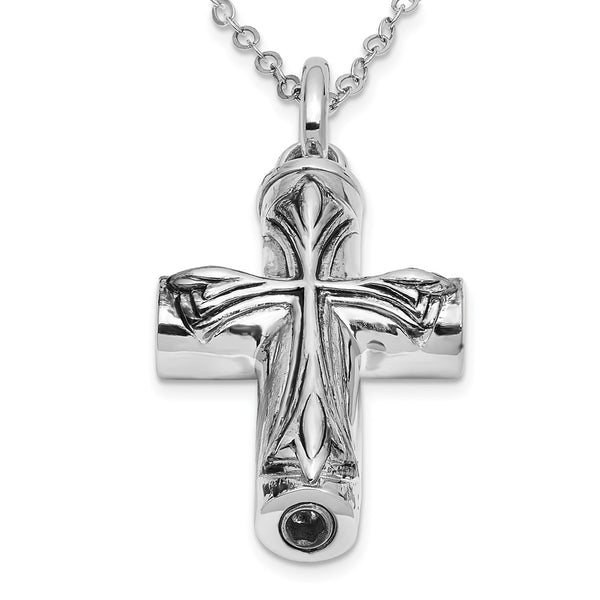 Sterling Silver Antiqued Cross Ash Holder 18in Necklace