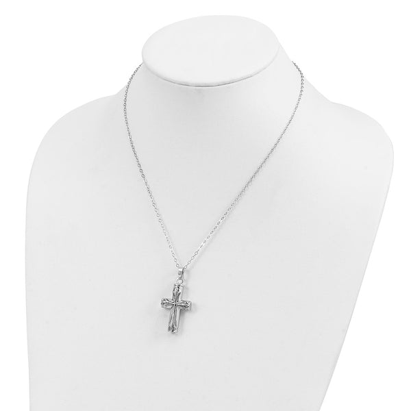 Sterling Silver Antiqued Cross Ash Holder 18in Necklace