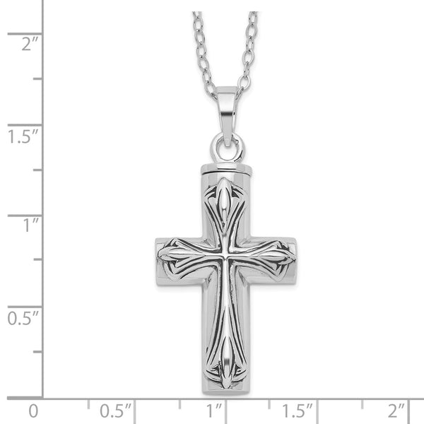 Sterling Silver Antiqued Cross Ash Holder 18in Necklace