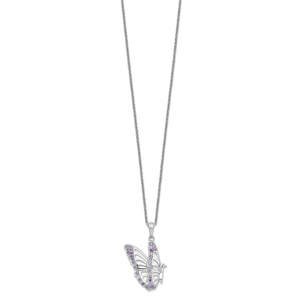 Sterling Silver Cubic Zirconia 18-inch Butterfly Never Give Up Necklace