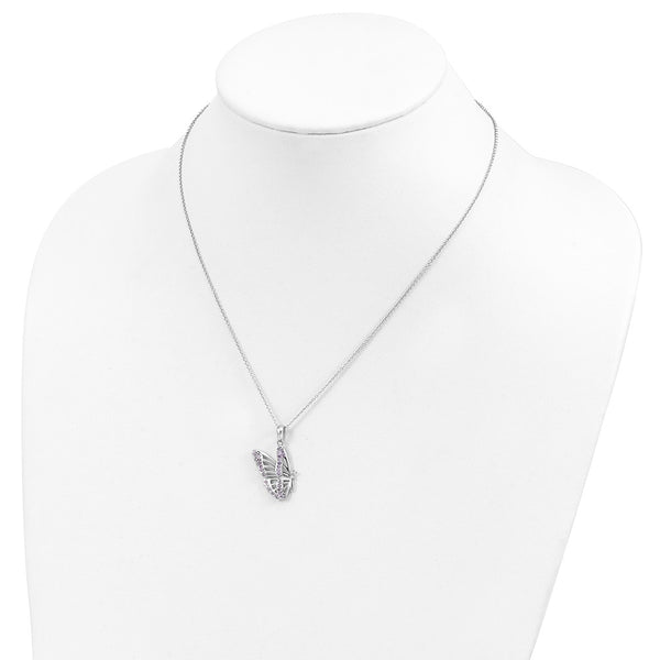 Sterling Silver Cubic Zirconia 18-inch Butterfly Never Give Up Necklace