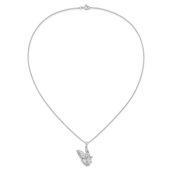 Sterling Silver Cubic Zirconia 18-inch Butterfly Never Give Up Necklace