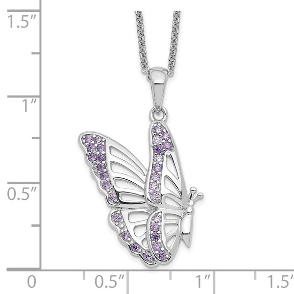 Sterling Silver Cubic Zirconia 18-inch Butterfly Never Give Up Necklace