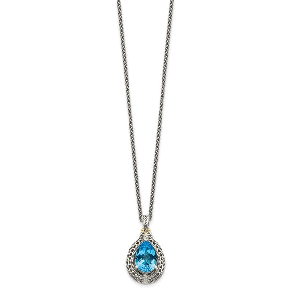 15X10MM Pear Swiss Blue Topaz and Diamond Lobster Clasp 18-inch Necklace in Sterling Silver